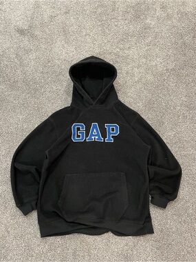 Vintage GAP Black Hoodie with Blue Logo Boys XXL
